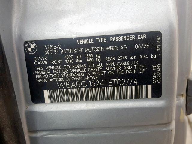 WBABG1324TET02774 - 1996 BMW 328 IS SILVER photo 10