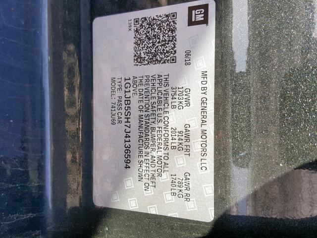 1G1JB5SH7J4136594 - 2018 CHEVROLET SONIC LS 灰色 照片 10