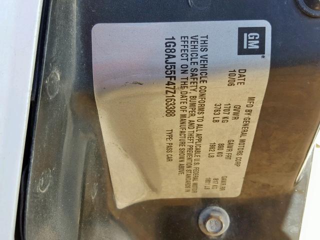 1G8AJ55F47Z163388 - 2007 SATURN ION LEVEL WHITE photo 10