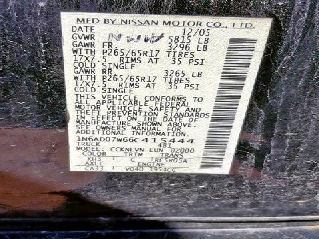 1N6AD07W66C415444 - 2006 NISSAN FRONTIER C BLACK photo 10