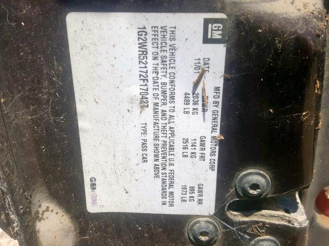 1G2WR52172F170427 - 2002 PONTIAC GRAND PRIX BURGUNDY photo 10