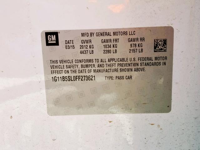 1G11B5SL0FF273621 - 2015 CHEVROLET MALIBU LS WHITE photo 10