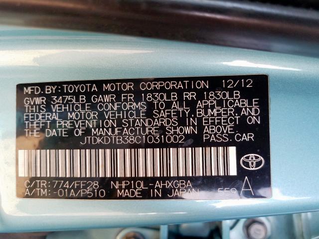 JTDKDTB38C1031002 - 2012 TOYOTA PRIUS C  photo 10