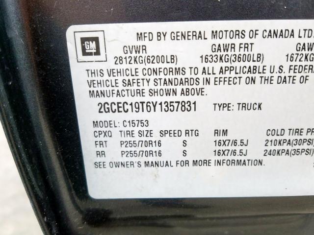 2GCEC19T6Y1357831 - 2000 CHEVROLET SILVERADO C1500  photo 10