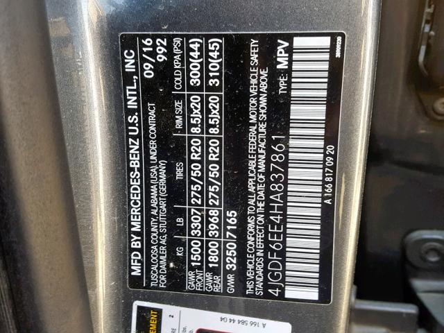 4JGDF6EE4HA837861 - 2017 MERCEDES-BENZ GLS 450 4M GRAY photo 10