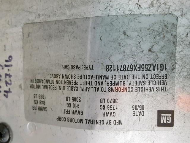 1G1AZ55FX67871128 - 2006 CHEVROLET COBALT LTZ SILVER photo 10