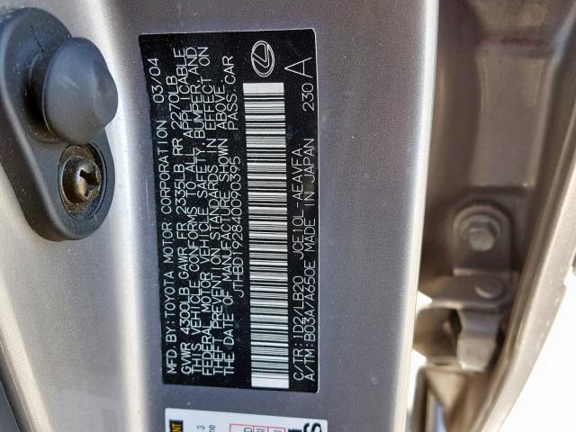 JTHBD192840090395 - 2004 LEXUS IS 300 SILVER photo 10