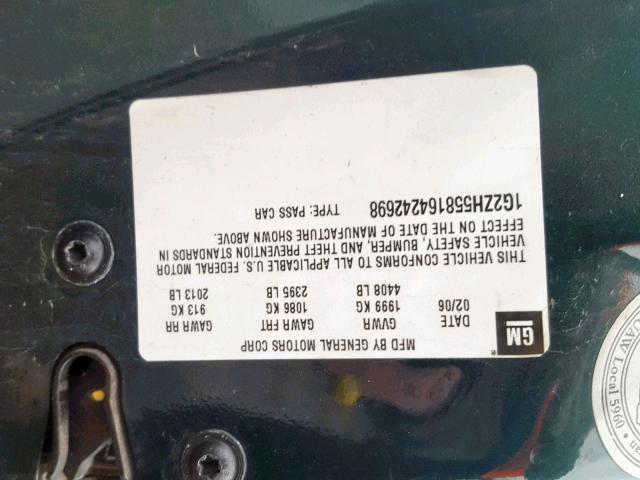 1G2ZH558164242698 - 2006 PONTIAC G6 GT GREEN photo 10