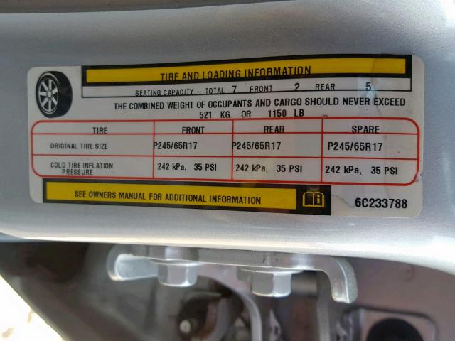 1J8HH48K26C233788 - 2006 JEEP COMMANDER SILVER photo 10