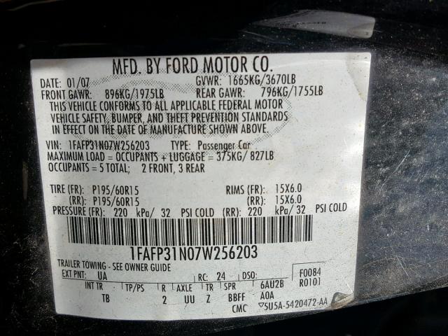 1FAFP31N07W256203 - 2007 FORD FOCUS ZX3 WHITE photo 10