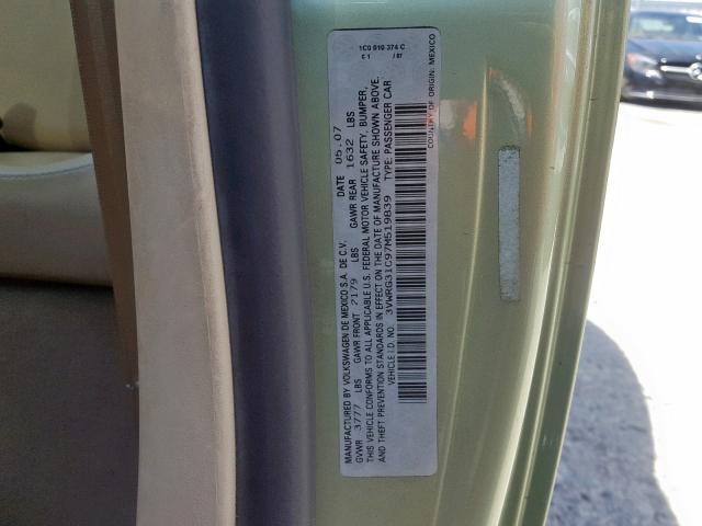 3VWRG31C97M519839 - 2007 VOLKSWAGEN NEW BEETLE GREEN photo 10