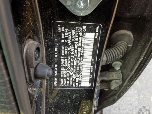 SHHFK7G43JU200751 - 2018 HONDA CIVIC SPOR BLACK photo 10