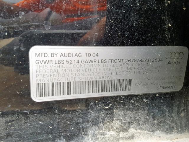 WAUDG94F85N056968 - 2005 AUDI A6 3.2 QUA BLACK photo 10