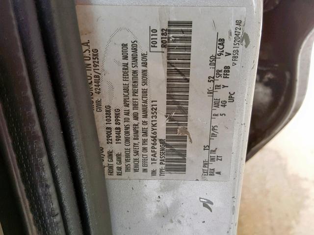 1FAFP66L6YK135211 - 2000 FORD CONTOUR SE SILVER photo 10