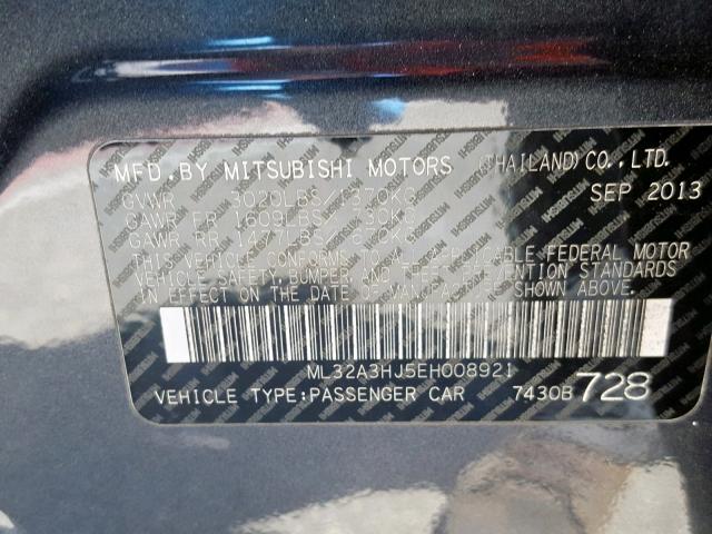 ML32A3HJ5EH008921 - 2014 MITSUBISHI MIRAGE DE CHARCOAL photo 10