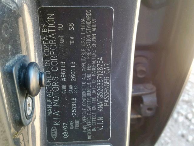 KNAFG526387128754 - 2008 KIA RONDO LX GRAY photo 10