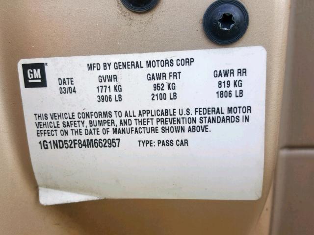 1G1ND52F84M662957 - 2004 CHEVROLET CLASSIC TAN photo 10