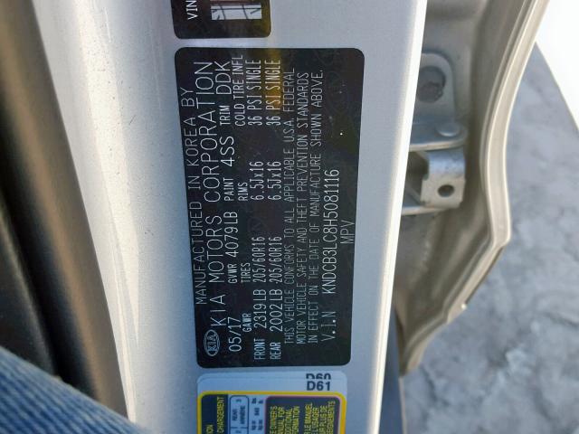 KNDCB3LC8H5081116 - 2017 KIA NIRO FE GRAY photo 10