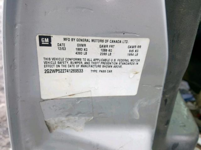 2G2WP522741269533 - 2004 PONTIAC GRAND PRIX SILVER photo 10