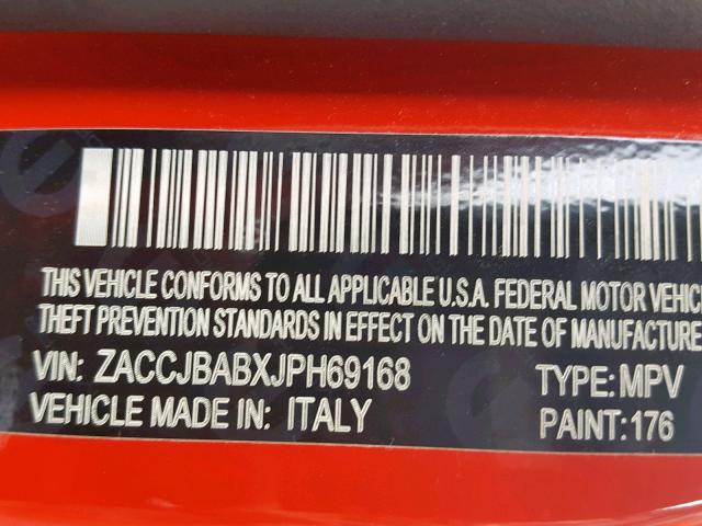 ZACCJBABXJPH69168 - 2018 JEEP RENEGADE S RED photo 10