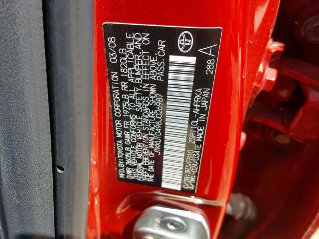 JTKKU10498J026987 - 2008 TOYOTA SCION XD RED photo 10