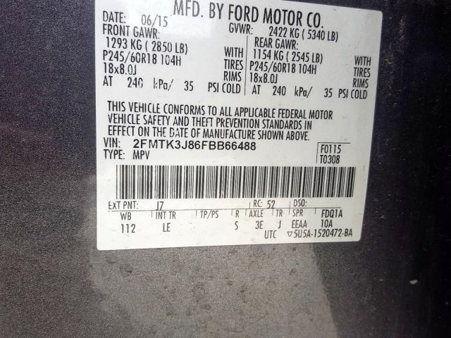 2FMTK3J86FBB66488 - 2015 FORD EDGE SEL  photo 10