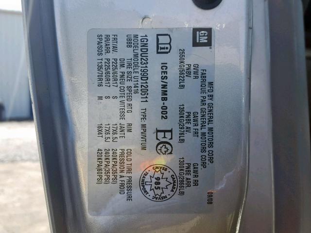 1GNDU23199D120611 - 2009 CHEVROLET UPLANDER L 银色 照片 10