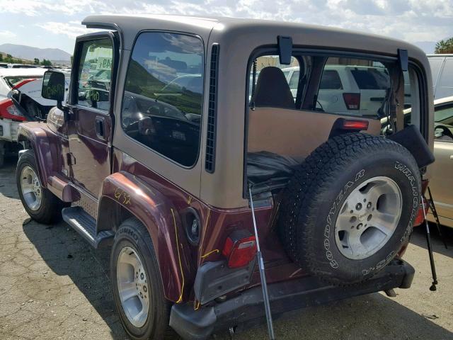 1J4FA59S91P323278 - 2001 JEEP WRANGLER / BURGUNDY photo 3