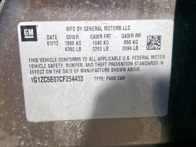 1G1ZC5E07CF254433 - 2012 CHEVROLET MALIBU 1LT BROWN photo 10