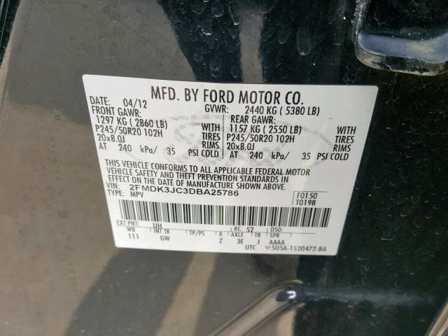 2FMDK3JC3DBA25786 - 2013 FORD EDGE SEL BLACK photo 10