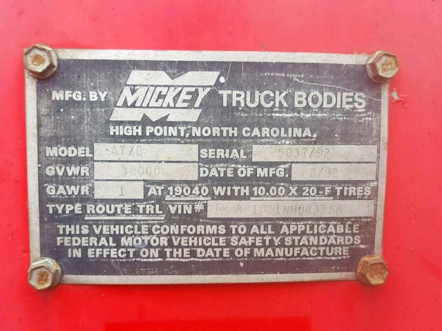 1M9RB1611NH043288 - 1992 TRAIL KING TRAILER RED photo 10