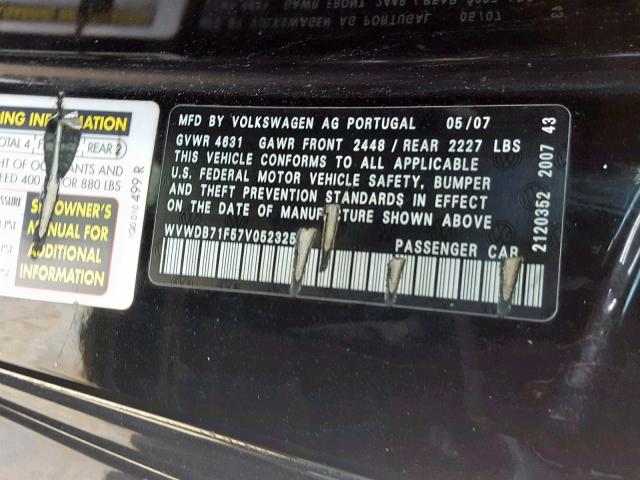WVWDB71F57V052325 - 2007 VOLKSWAGEN EOS 3.2L S BLACK photo 10