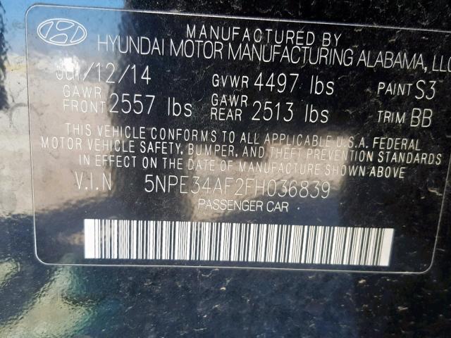 5NPE34AF2FH036839 - 2015 HYUNDAI SONATA SPO BLACK photo 10