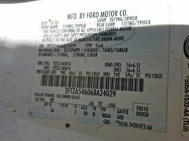 2FTZA54606BA24029 - 2006 FORD FREESTAR WHITE photo 10