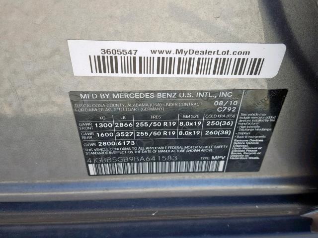 4JGBB5GB9BA641583 - 2011 MERCEDES-BENZ ML 350 SILVER photo 10