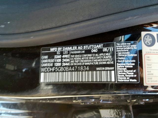 WDDHF5GB0BA471834 - 2011 MERCEDES-BENZ E 350 BLACK photo 10