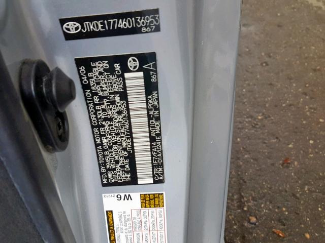 JTKDE177460136953 - 2006 TOYOTA SCION TC SILVER photo 10