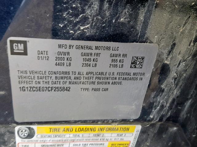 1G1ZC5E07CF255842 - 2012 CHEVROLET MALIBU 1LT 蓝色 照片 10