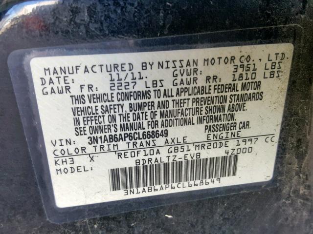 3N1AB6AP6CL668649 - 2012 NISSAN SENTRA 2.0 BLACK photo 10