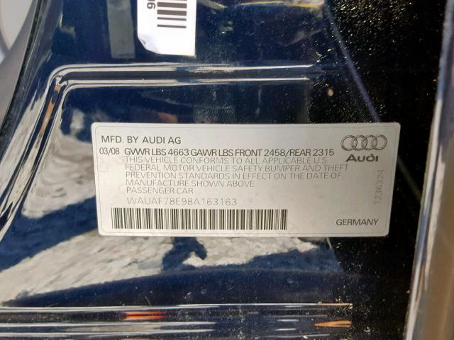WAUAF78E98A163163 - 2008 AUDI A4 2.0T BLUE photo 10