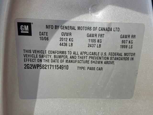 2G2WP582171154910 - 2007 PONTIAC GRAND PRIX 银色 照片 10