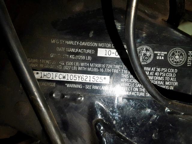 1HD1FCW105Y621525 - 2005 HARLEY-DAVIDSON FLHTCUI PURPLE photo 10