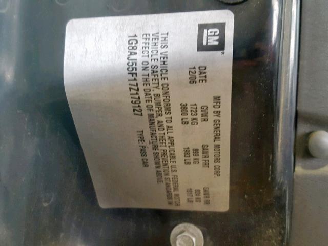 1G8AJ55F17Z179127 - 2007 SATURN ION LEVEL SILVER photo 10