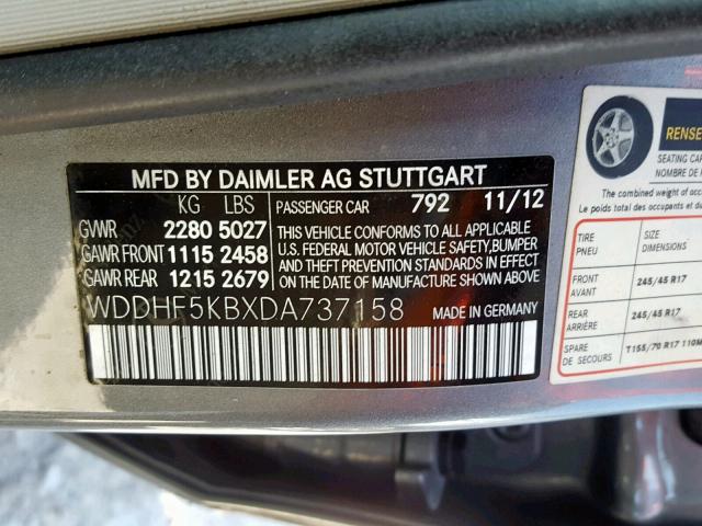 WDDHF5KBXDA737158 - 2013 MERCEDES-BENZ E 350 SILVER photo 10