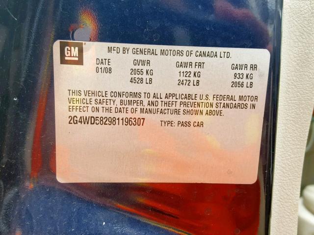 2G4WD582981196307 - 2008 BUICK LACROSSE C BLUE photo 10