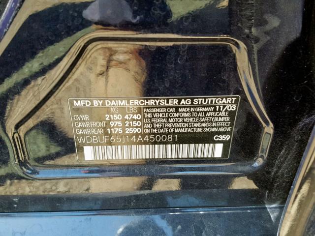 WDBUF65J14A450081 - 2004 MERCEDES-BENZ E 320 BLUE photo 10