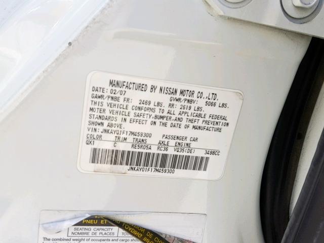 JNKAY01F17M459300 - 2007 INFINITI M35 BASE WHITE photo 10