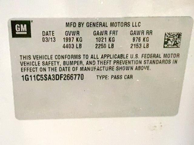 1G11C5SA3DF266770 - 2013 CHEVROLET MALIBU 1LT 银色 照片 10