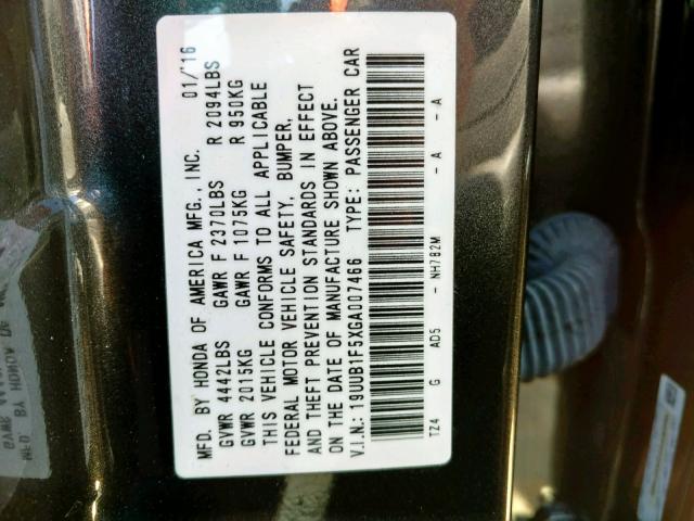 19UUB1F5XGA007466 - 2016 ACURA TLX TECH GRAY photo 10