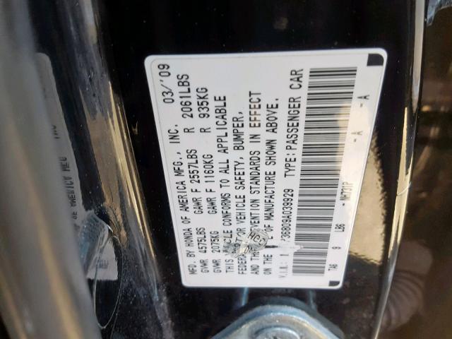 1HGCP36809A039929 - 2009 HONDA ACCORD EXL BLACK photo 10